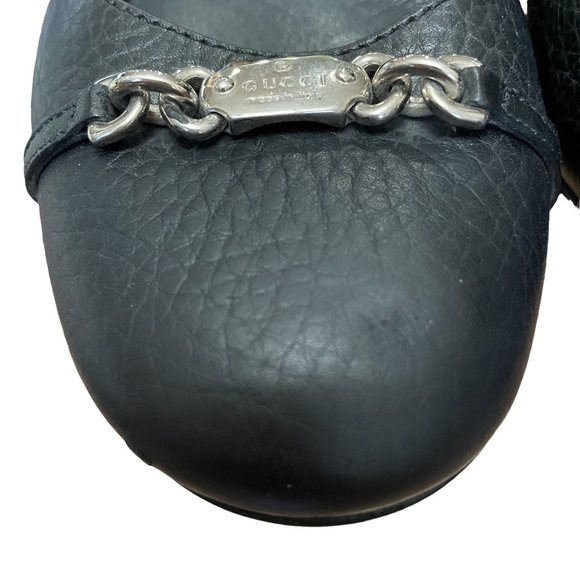 Gucci Black Leather Flats with Silver Tone Logo Plate Size 37.5 - Picture 6 of 12